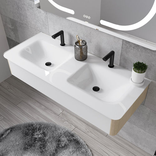 Einbauwaschbecken - HARMONY - BISELARTE - Glas / mit integrierter Waschtischplatte / Hochglanz
