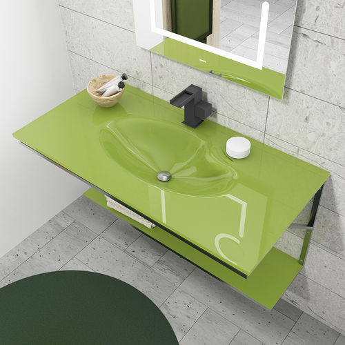 Wand-Waschbecken - NATURE - BISELARTE - Glas / mit integrierter Waschtischplatte / mit Ablage