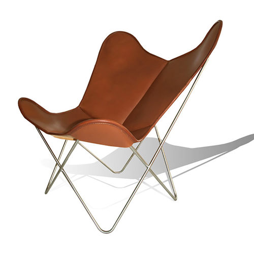 Moderner Sessel - HARDOY BUTTERFLY  - WEINBAUMS - Leder / Edelstahl / mit abnehmbarem Bezug