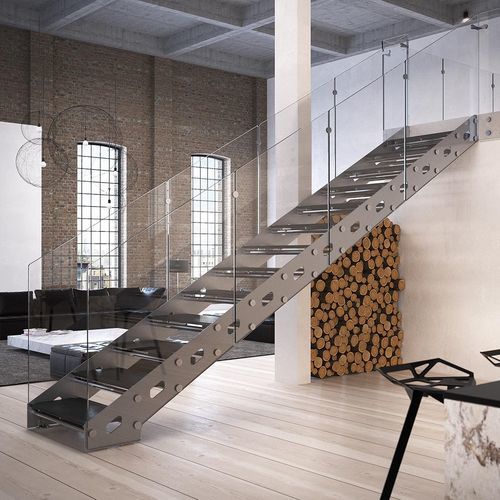 Gerade Treppe - RIALTO - Rintal Executive - schrägverzahnt / Holzstufen / Steinstufen
