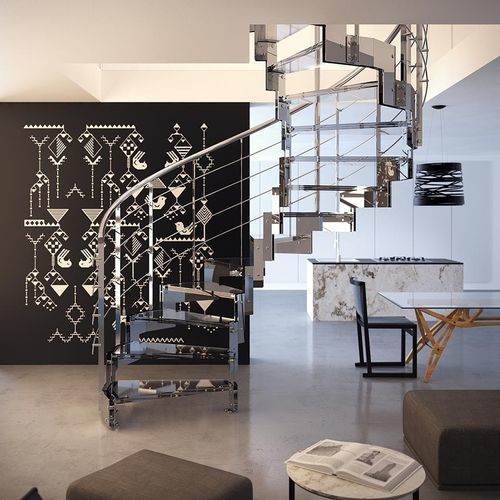 Gerade Treppe - BRERA - Rintal Executive - schrägverzahnt / Glasstufen / mit Stahlstruktur