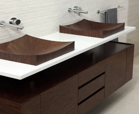 Aufsatzwaschbecken - LAGUNA PURE  - ALEGNA - Holz / mit Ablage / rechteckig