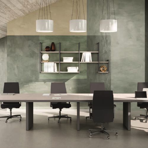 Moderner Besprechungstisch - MINIMAL - UFFICIO DESIGN ITALIA - melaminbeschichtet / Glas / Gestell aus Aluminium