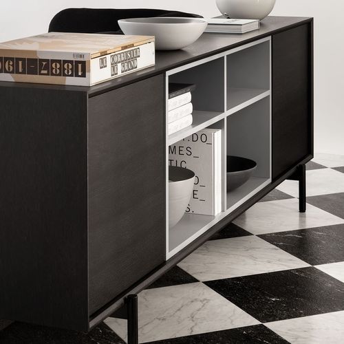 Modernes Sideboard - BLADE  - True Design srl - Holz / Stahl / mit Regal