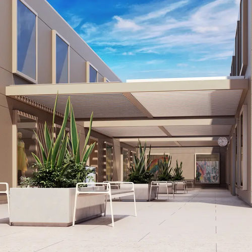 Angebaute Pergola - ASTANO HARD-TOP - STOBAG - thermolackiertes Aluminium / mit orientierbaren Lamellen / maßgefertigt