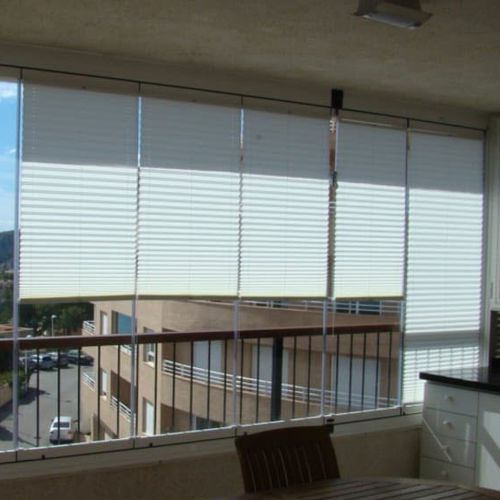 Faltjalousie - HABITAT SUN - C3 Systems SL - für Fenster / Stoff / für Sonnenschutz
