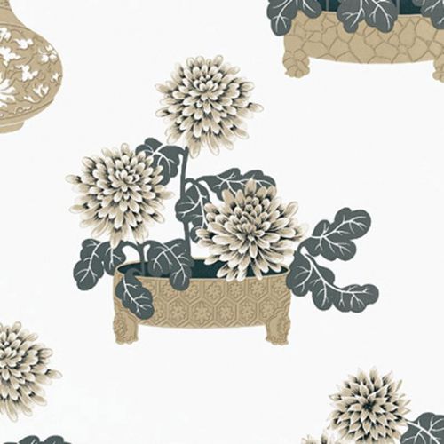 Orient-Tapete - SAYONARA  - Equipo DRT - Blumenmotiv / weiß / blau