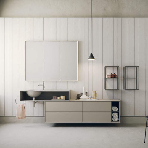 Wandhängender Waschtisch-Unterschrank - L+02 - novello - HPL / modern / mit Tür