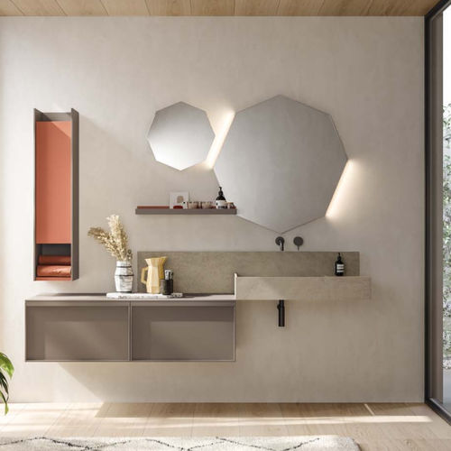 Wandhängender Waschtisch-Unterschrank - 02 - novello - HPL / modern / mit Tür