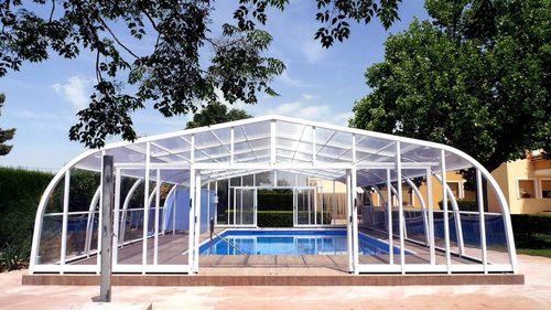 Hohe Schwimmbadüberdachung - TABARCA - abrisol - feststehend / Metall / Polycarbonat