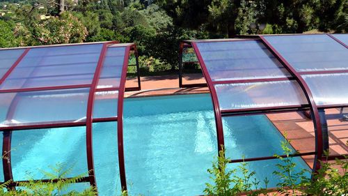 Hohe Schwimmbadüberdachung - IBIZA - abrisol - teleskopisch / Metall / Polycarbonat