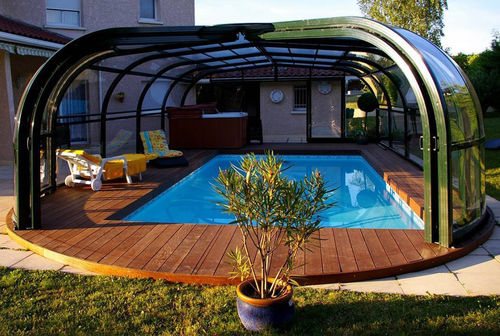 Hohe Schwimmbadüberdachung - TABARCA - abrisol - teleskopisch / feststehend / Metall