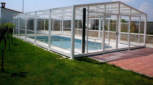 Hohe Schwimmbadüberdachung - COLUMBRETE - abrisol - feststehend / Metall / Polycarbonat