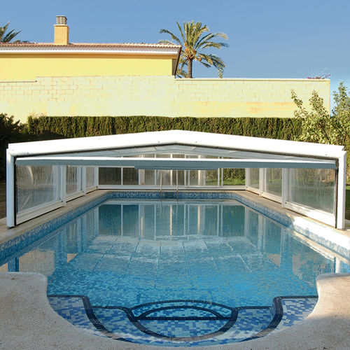Niedrige Schwimmbadüberdachung - LOW CAPRI - abrisol - teleskopisch / Metall / Holz