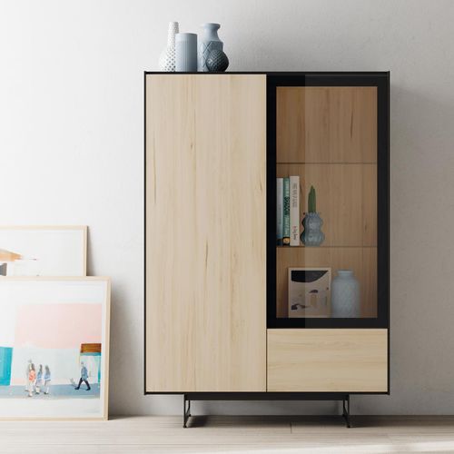 Hohes Sideboard - Lagrama - modern / Holz / mit Glasfront