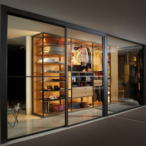 Moderner begehbarer Kleiderschrank - PERFIL X  - Sistema Midi - Glas / Aluminium / mit Schiebetür