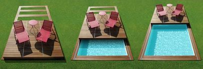Flache Schwimmbadüberdachung - ROLLING DECK - PISCINELLE - Holz / mit manueller Bedienung