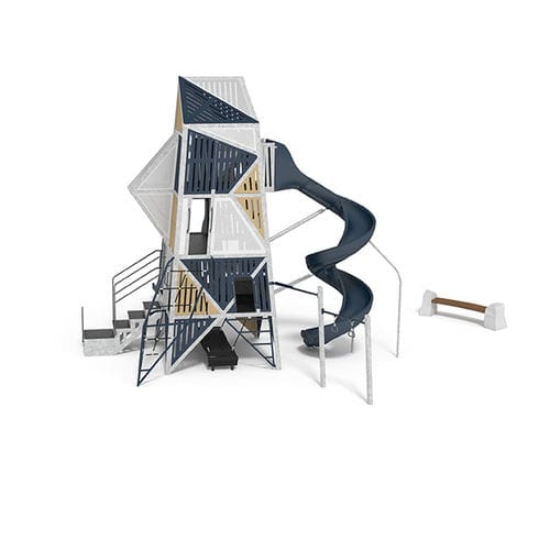 Kunststoff-Spielplatzgerät - ALPHA® TOWER & FACET™ STEPPERS & FACET™ BENCH - Design 6906 - LANDSCAPE STRUCTURES - Stahl / modular