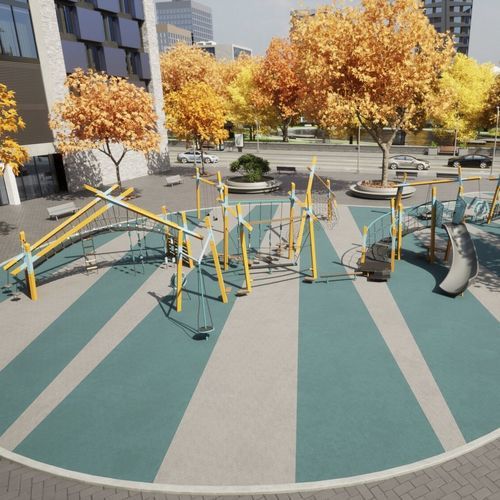 Edelstahl-Spielplatzgerät - City Center Park Design 8103 - LANDSCAPE STRUCTURES - pulverbeschichteter Stahl / Polyethylen / Recyclingkunststoff