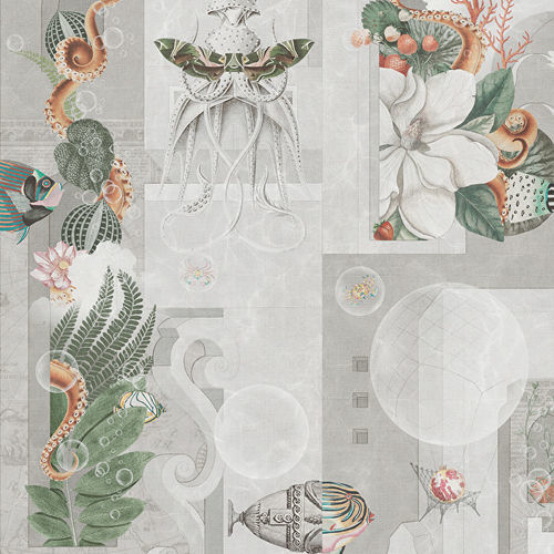 Moderne Tapete - GARDEN OF DREAMS LIGHT - Devon&Devon - Motiv / Stoffoptik / grau