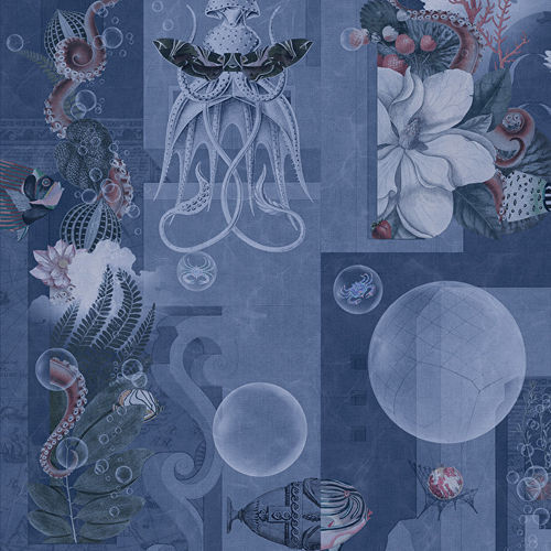 Moderne Tapete - GARDEN OF DREAMS NAVY - Devon&Devon - Motiv / Stoffoptik / blau