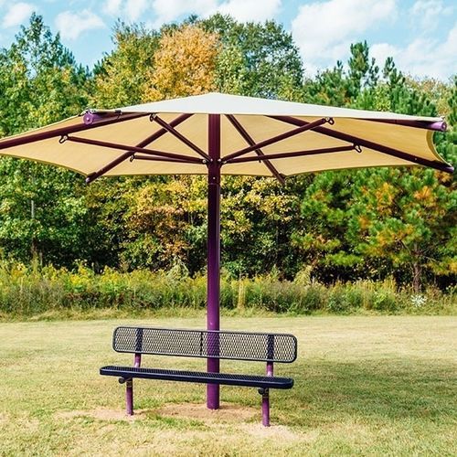 Sechseckiger Sonnenschirm - UMBRELLA - progressive design playgrounds - mit Zentralmast / Stoff / für Gewerbegebrauch