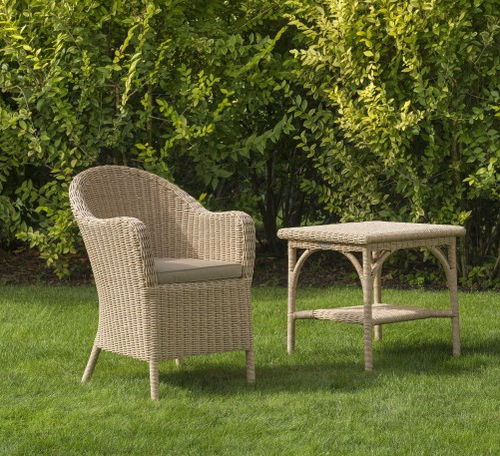 Moderner Sessel - COLONIAL - Tectona - Stoff / geflochtenes Harz / für Garten