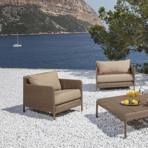 Moderner Sessel - SHANGHAI - Tectona - Sunbrella® / geflochtenes Harz / beige