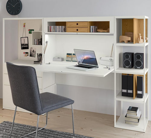 Regal mit Schreibtisch - VISION - hülsta - hoch / modern / lackiertes Holz