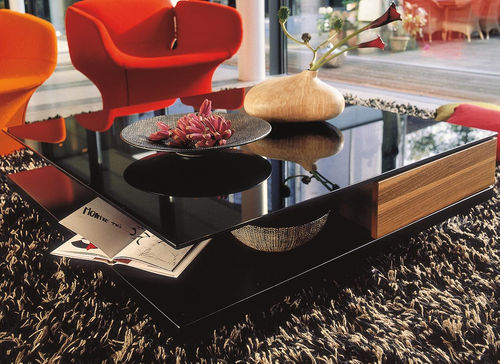 Moderner Couchtisch - CT 90 - hülsta - lackiertes Glas / Holz / Gestell aus Stahl