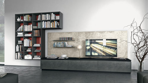 Moderne Wohnwand - OLTRE - CUCINE LUBE - Holz / mit integrierter Beleuchtung
