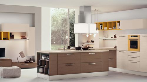 Moderne Küche - ADELE - CUCINE LUBE - Holzfurnier / Kochinsel / mit Griffen