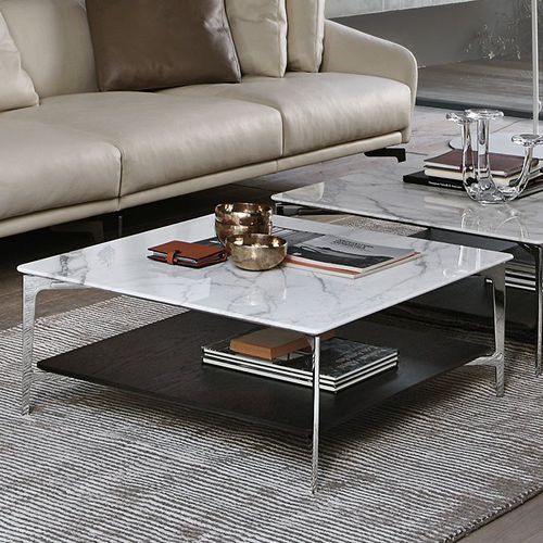 Moderner Couchtisch - Sax - ALIVAR - Eiche / lackiertes MDF / Marmor