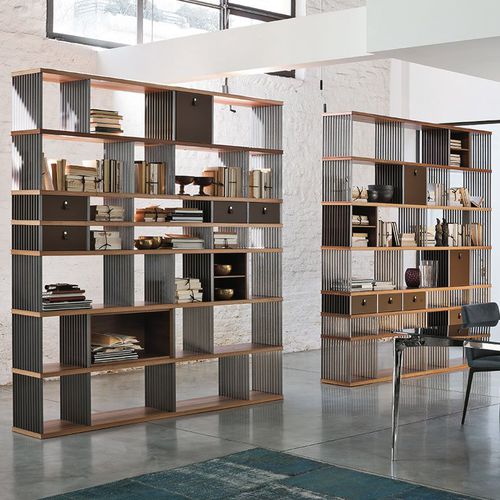 Modernes Regal - Diesys - ALIVAR - Nussbaum / Ebenholz / Stahl