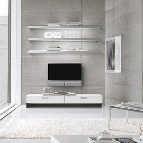 Moderne Wohnwand - Frame - ALIVAR - Eiche / lackiertes MDF / Hartglas