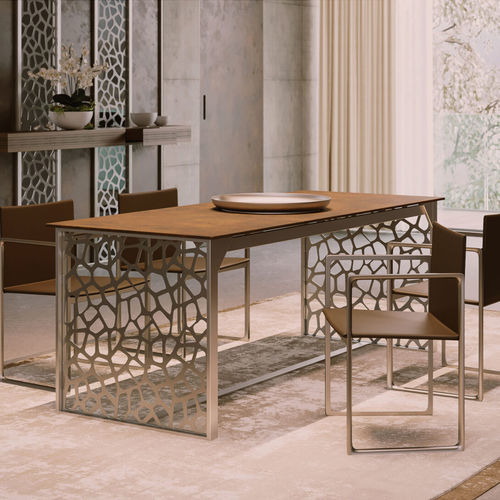 Moderner Tisch - Orizzonte - LINVISIBILE - Holz / Glas / Keramik