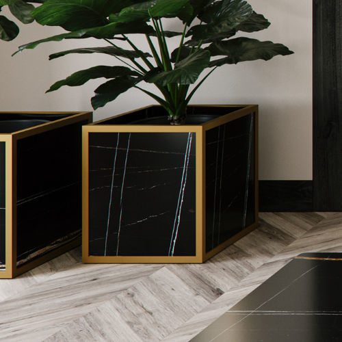 Metall-Übertopf - Orizzonte - LINVISIBILE - Aluminium / Holz