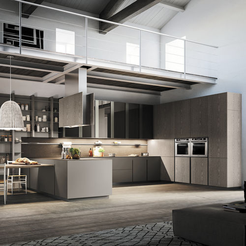 Moderne Küche - LOUNGE - COMPOSIT - Eiche / U-Rohr / ohne Griff