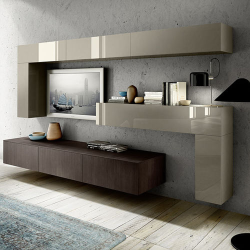 Moderne Wohnwand - MOOD - COMPOSIT - Holz / lackiertes Holz