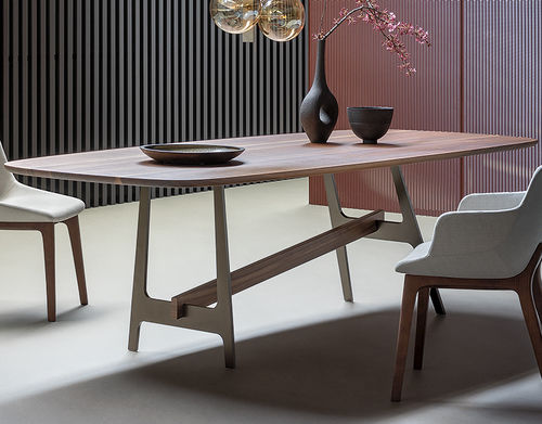 Moderner Tisch - Slot - BONALDO - Nussbaum / Holzfurnier / Glas