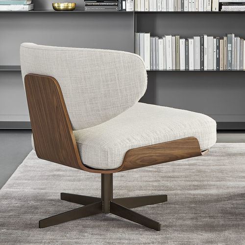 Moderner Kaminsessel - Olos - BONALDO - Leder / Stoff / Holzfurnier