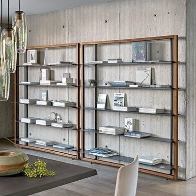 Wandmontiertes Bücherregal - Alix - BONALDO - modern / Nussbaum / Holzfurnier