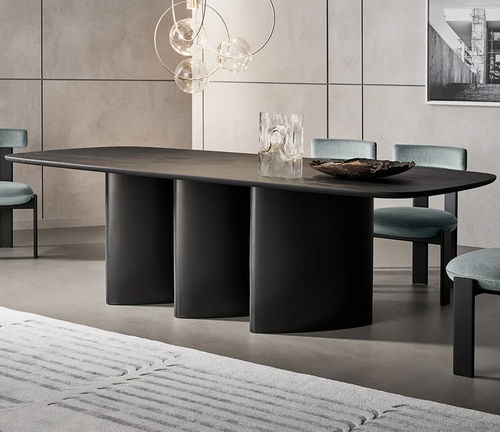 Moderner Esstisch - Louver  - BONALDO - Holzfurnier / Keramik / Marmor