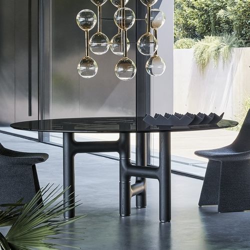 Moderner Tisch - Pivot - BONALDO - Massivholz / Glas / Keramik