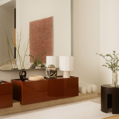 Modernes Sideboard - VETRA - MERIDIANI - Stahl / hochglanzlackiertes Holz / Eiche