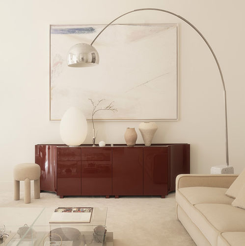 Modernes Sideboard - WALLIS - MERIDIANI - Leder / hochglanzlackiertes Holz / mattlackiertes Holz
