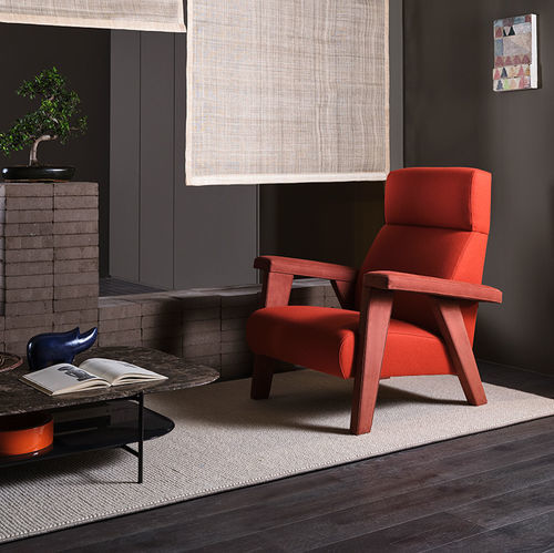 Moderner Sessel - NORA - MERIDIANI - Stoff / Leder / Holz