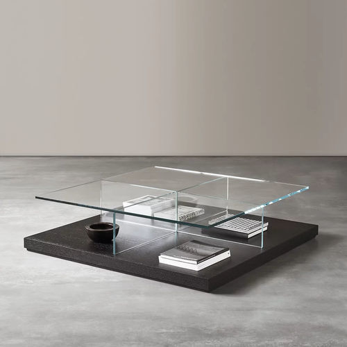 Moderner Couchtisch - CLUNY - MERIDIANI - Hartglas / Gestell aus lackiertem Holz / quadratisch