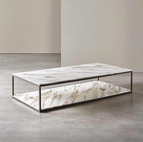 Moderner Couchtisch - HARDY - MERIDIANI - lackiertes Glas / Eiche / Holzfurnier
