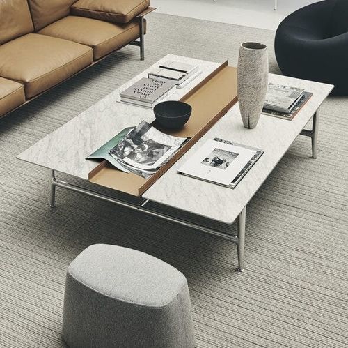 Moderner Couchtisch - Pianura - B&B Italia - Aluminium / Leder / Marmor